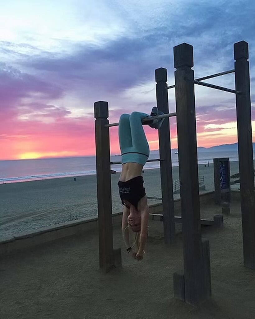 autumn working out at the beach in the evening