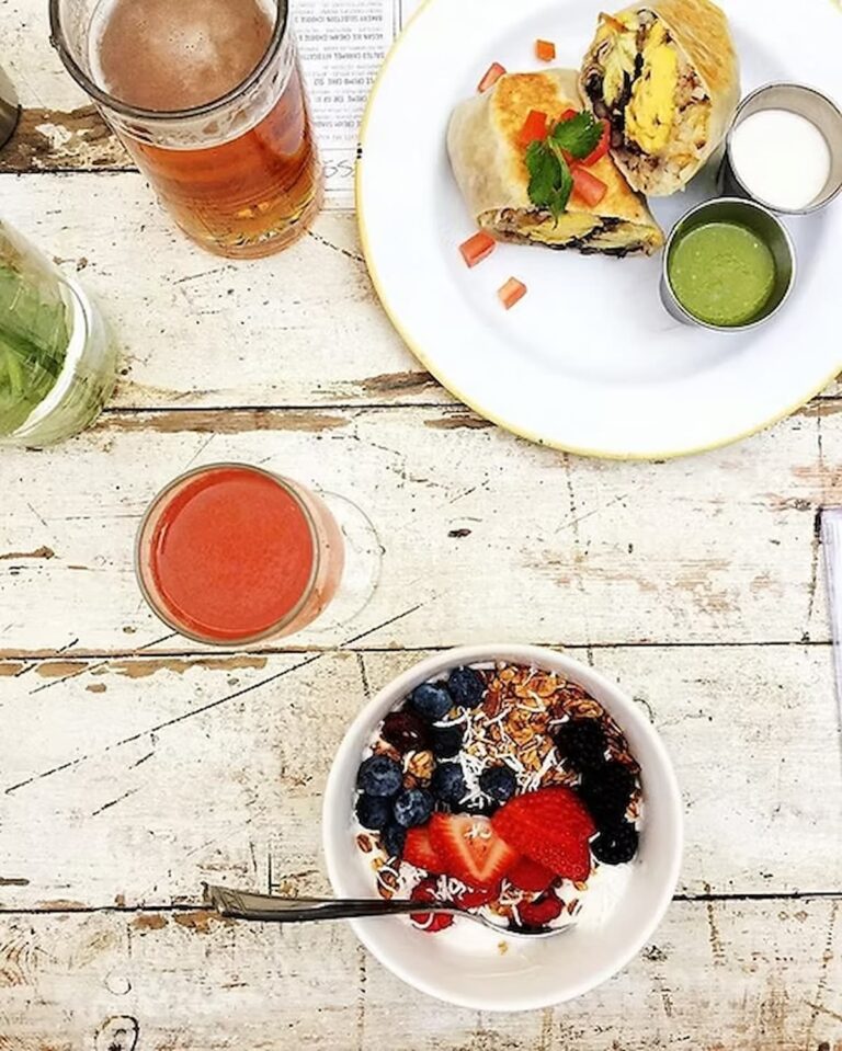 breakfast brunch with beer and juice