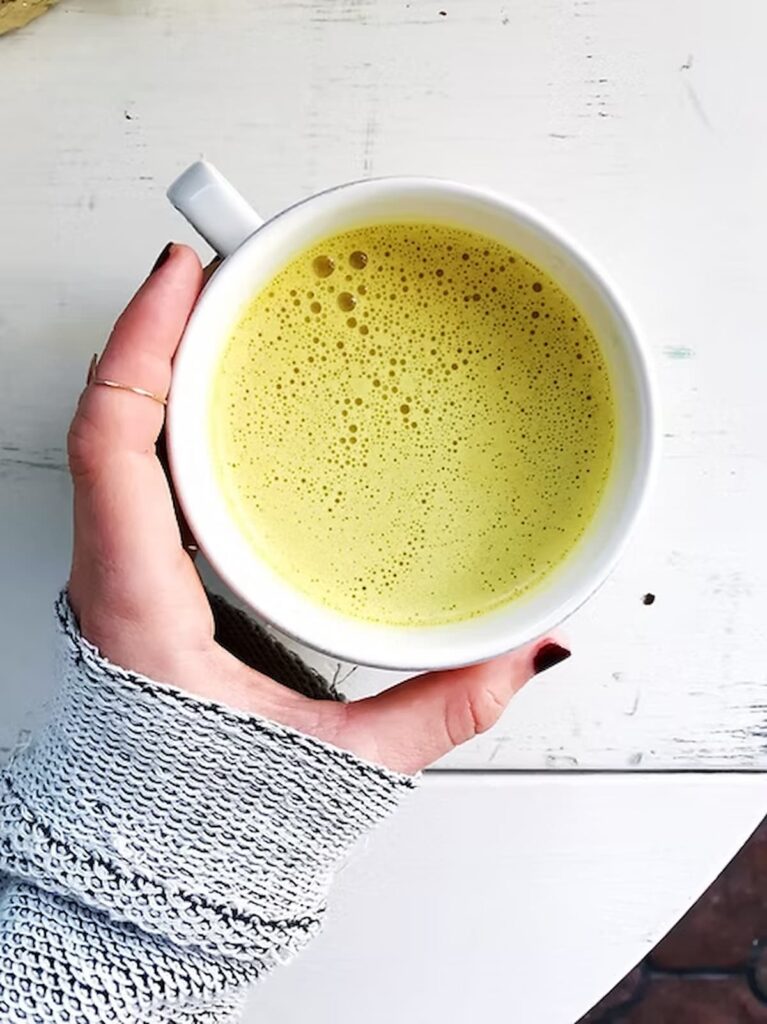 golden milk latte in a mug