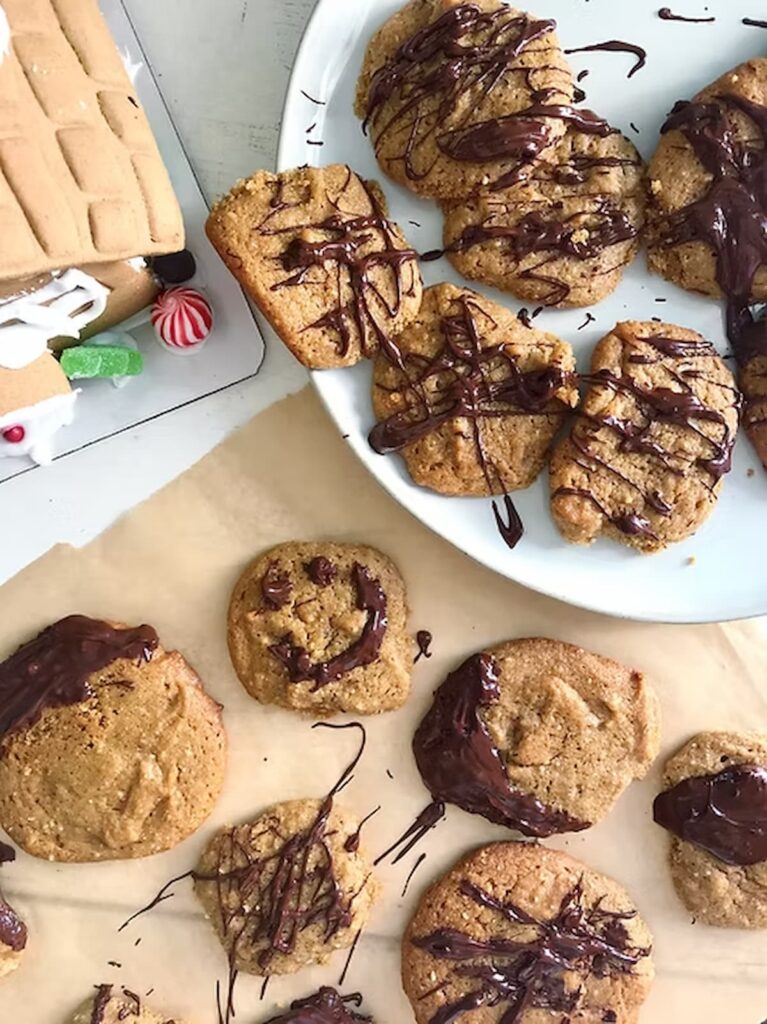 grain-free chocolate dipped cookies on a plate