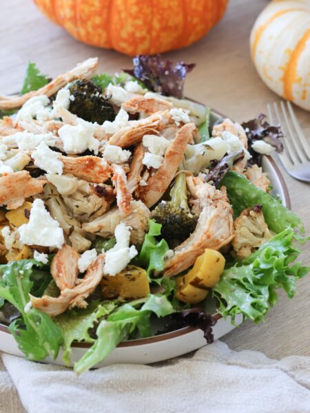 leftover thanksgiving salad with goat cheese close up