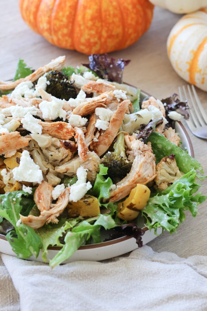 leftover thanksgiving salad with goat cheese close up