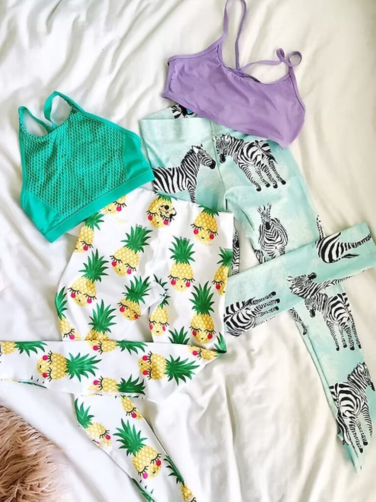 workout clothes with pineapples on them and zebras