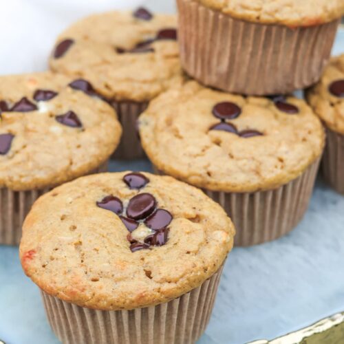 chocolate chip protein muffins close up