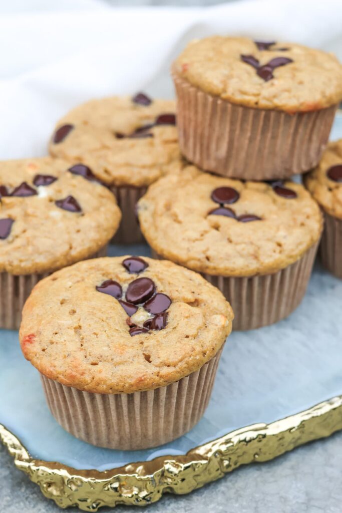 chocolate chip protein muffins close up