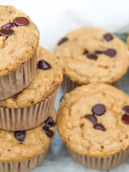 chocolate chip protein muffins close up