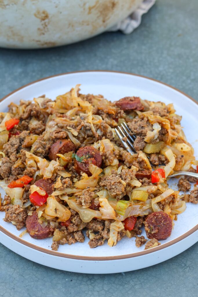 cajun dirty cabbage recipe with ground beef close up