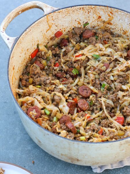 cajun dirty cabbage recipe with ground beef close up