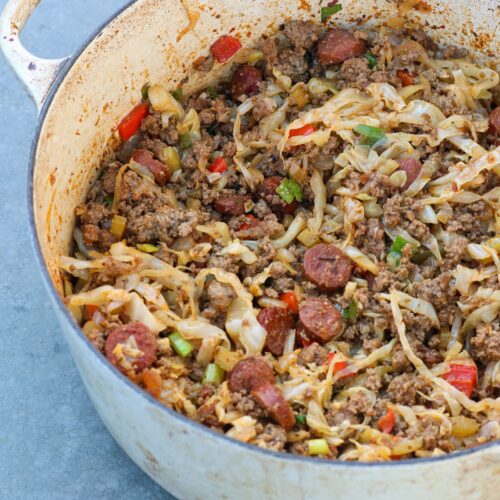 cajun dirty cabbage recipe with ground beef close up