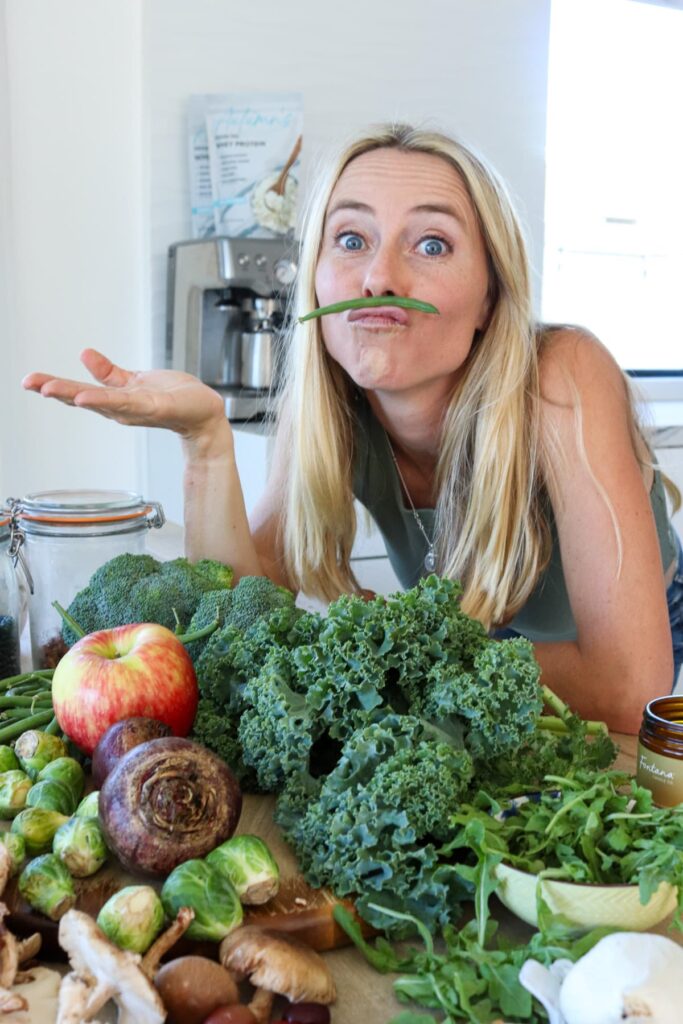 autumn bates with fall groceries and a green bean