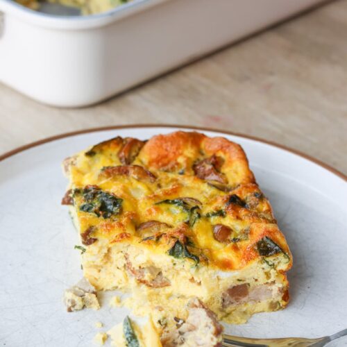 cottage cheese egg bake recipe with a fork