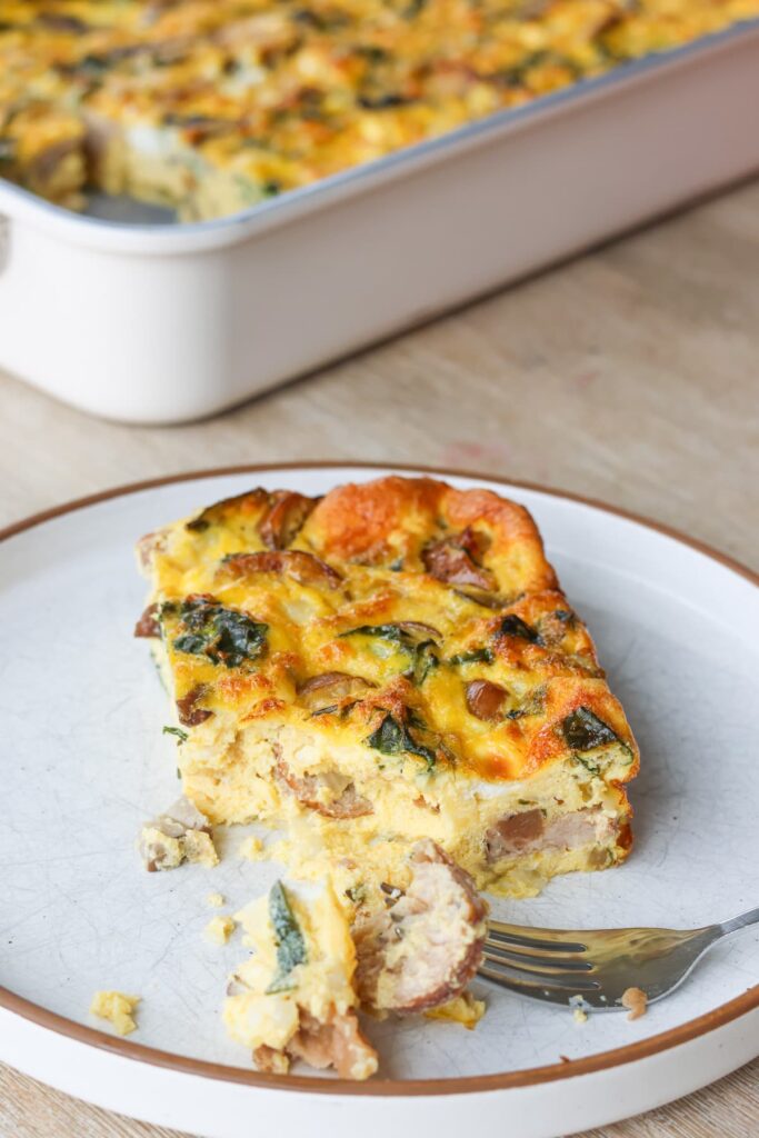 cottage cheese egg bake recipe with a fork