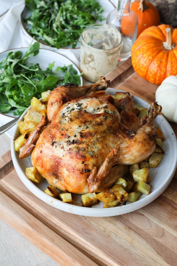 whole roasted chicken with sweet potatoes