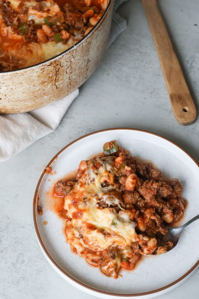 pizza beans high protein on a plate